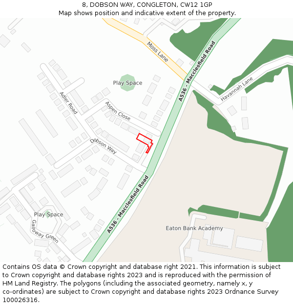 8, DOBSON WAY, CONGLETON, CW12 1GP: Location map and indicative extent of plot