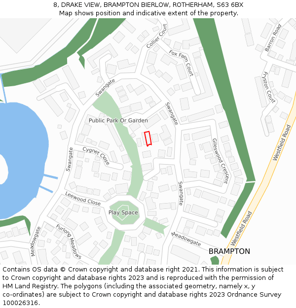 8, DRAKE VIEW, BRAMPTON BIERLOW, ROTHERHAM, S63 6BX: Location map and indicative extent of plot