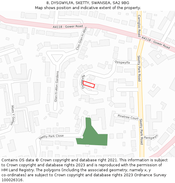 8, DYSGWYLFA, SKETTY, SWANSEA, SA2 9BG: Location map and indicative extent of plot