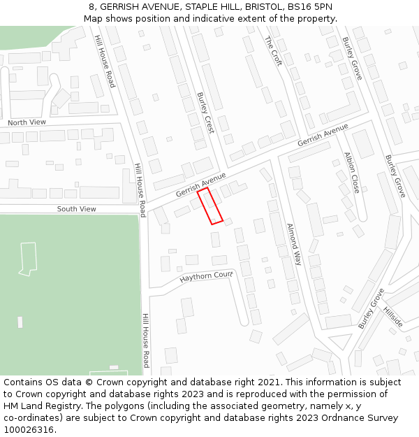 8, GERRISH AVENUE, STAPLE HILL, BRISTOL, BS16 5PN: Location map and indicative extent of plot