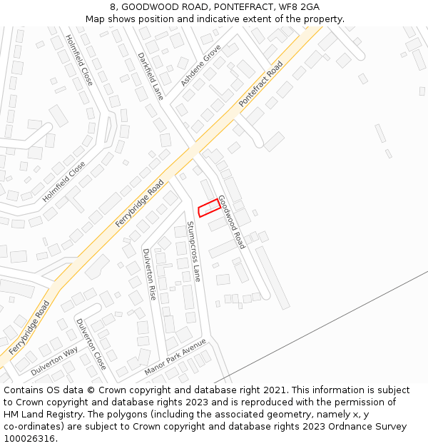 8, GOODWOOD ROAD, PONTEFRACT, WF8 2GA: Location map and indicative extent of plot