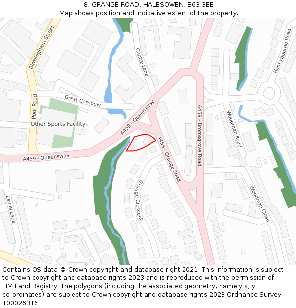 8, GRANGE ROAD, HALESOWEN, B63 3EE: Location map and indicative extent of plot