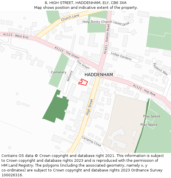 8, HIGH STREET, HADDENHAM, ELY, CB6 3XA: Location map and indicative extent of plot