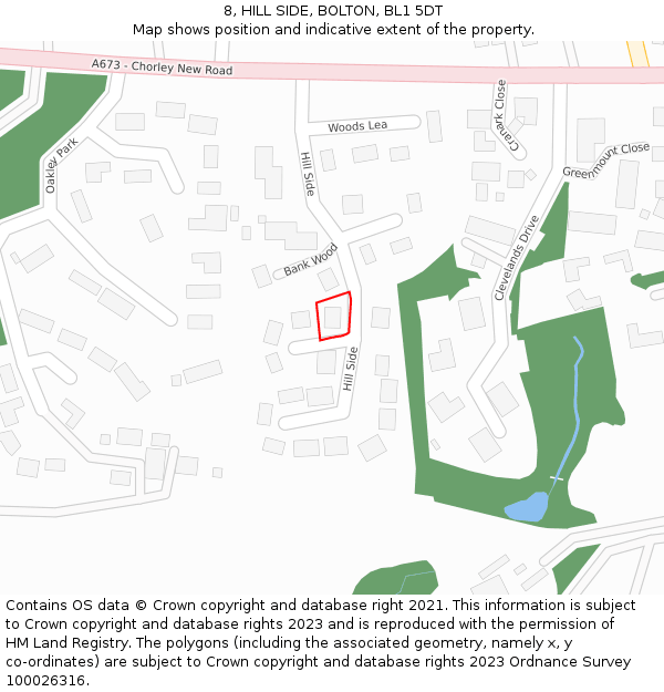 8, HILL SIDE, BOLTON, BL1 5DT: Location map and indicative extent of plot