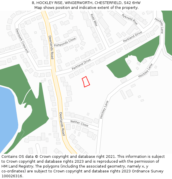 8, HOCKLEY RISE, WINGERWORTH, CHESTERFIELD, S42 6HW: Location map and indicative extent of plot