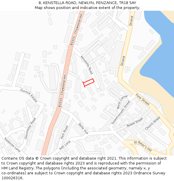 8, KENSTELLA ROAD, NEWLYN, PENZANCE, TR18 5AY: Location map and indicative extent of plot