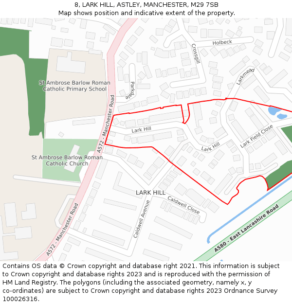 8, LARK HILL, ASTLEY, MANCHESTER, M29 7SB: Location map and indicative extent of plot