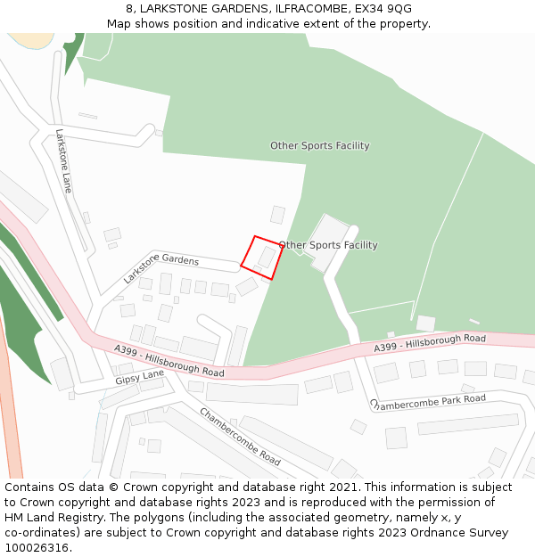 8, LARKSTONE GARDENS, ILFRACOMBE, EX34 9QG: Location map and indicative extent of plot