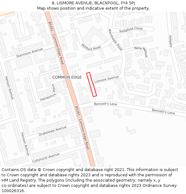 8, LISMORE AVENUE, BLACKPOOL, FY4 5PJ: Location map and indicative extent of plot