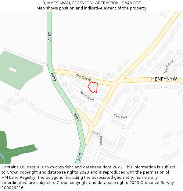 8, MAES IWAN, FFOSYFFIN, ABERAERON, SA46 0DE: Location map and indicative extent of plot