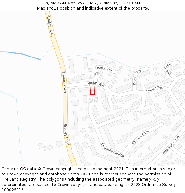 8, MARIAN WAY, WALTHAM, GRIMSBY, DN37 0XN: Location map and indicative extent of plot