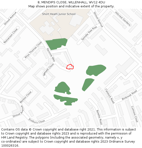 8, MENDIPS CLOSE, WILLENHALL, WV12 4DU: Location map and indicative extent of plot