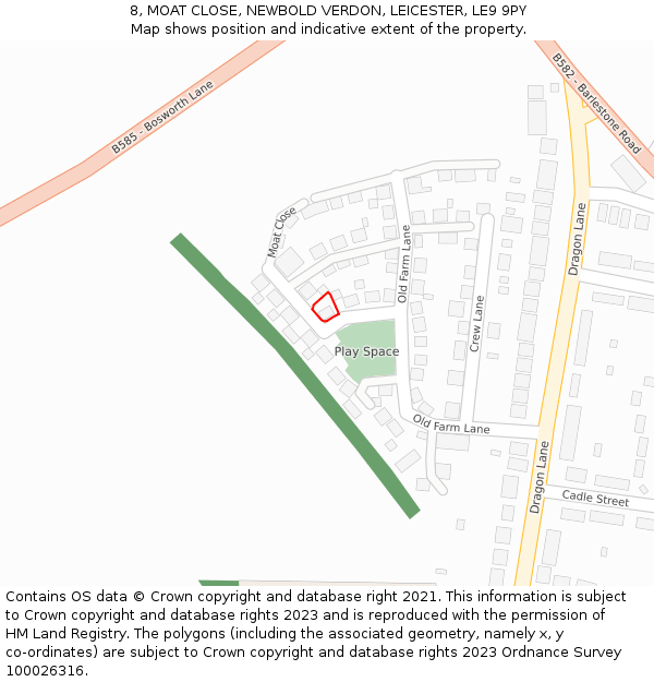 8, MOAT CLOSE, NEWBOLD VERDON, LEICESTER, LE9 9PY: Location map and indicative extent of plot