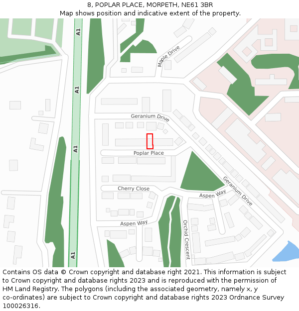 8, POPLAR PLACE, MORPETH, NE61 3BR: Location map and indicative extent of plot