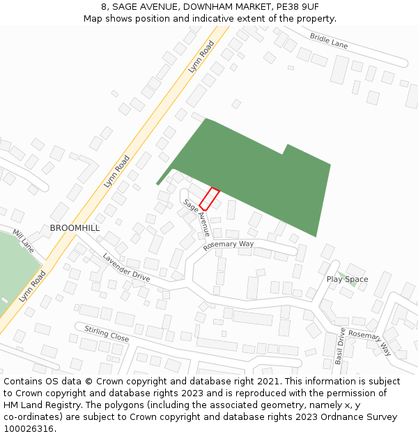 8, SAGE AVENUE, DOWNHAM MARKET, PE38 9UF: Location map and indicative extent of plot