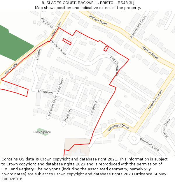 8, SLADES COURT, BACKWELL, BRISTOL, BS48 3LJ: Location map and indicative extent of plot