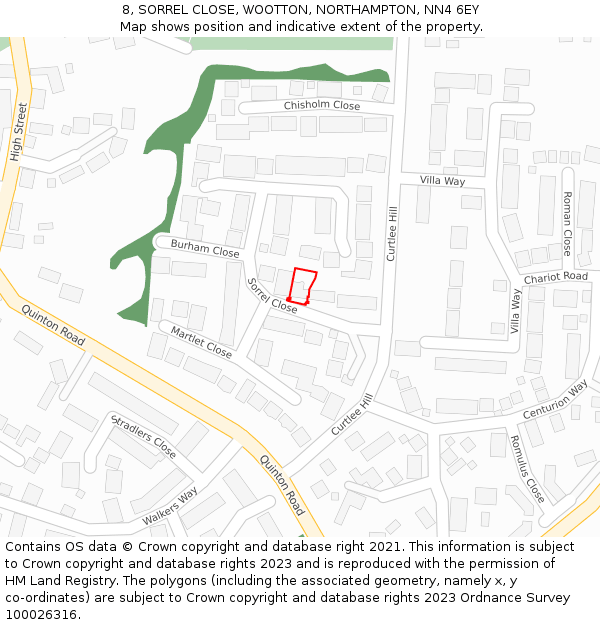 8, SORREL CLOSE, WOOTTON, NORTHAMPTON, NN4 6EY: Location map and indicative extent of plot