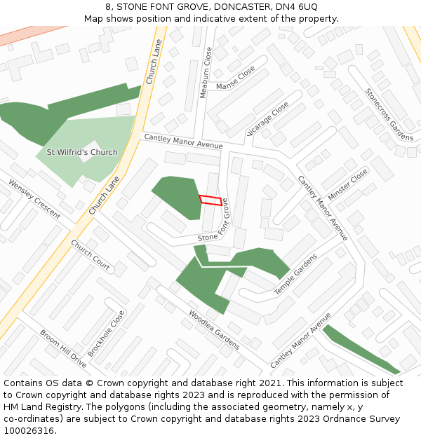 8, STONE FONT GROVE, DONCASTER, DN4 6UQ: Location map and indicative extent of plot