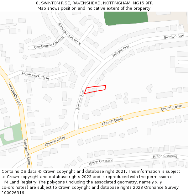 8, SWINTON RISE, RAVENSHEAD, NOTTINGHAM, NG15 9FR: Location map and indicative extent of plot