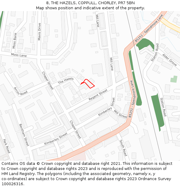 8, THE HAZELS, COPPULL, CHORLEY, PR7 5BN: Location map and indicative extent of plot