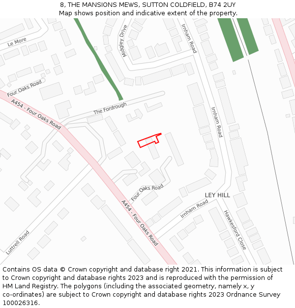 8, THE MANSIONS MEWS, SUTTON COLDFIELD, B74 2UY: Location map and indicative extent of plot