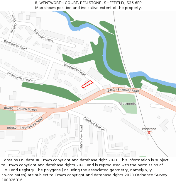 8, WENTWORTH COURT, PENISTONE, SHEFFIELD, S36 6FP: Location map and indicative extent of plot