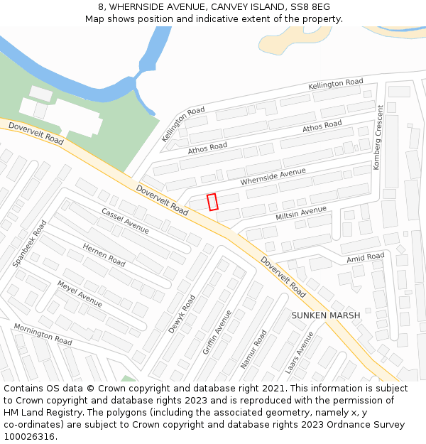 8, WHERNSIDE AVENUE, CANVEY ISLAND, SS8 8EG: Location map and indicative extent of plot