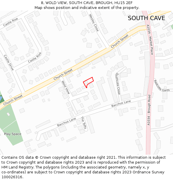 8, WOLD VIEW, SOUTH CAVE, BROUGH, HU15 2EF: Location map and indicative extent of plot