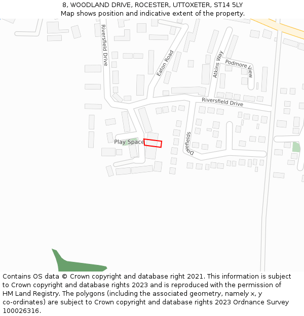 8, WOODLAND DRIVE, ROCESTER, UTTOXETER, ST14 5LY: Location map and indicative extent of plot