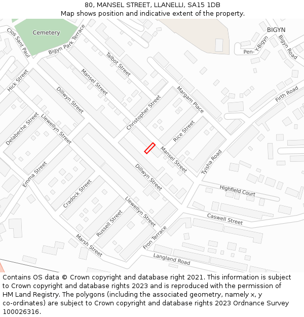 80, MANSEL STREET, LLANELLI, SA15 1DB: Location map and indicative extent of plot