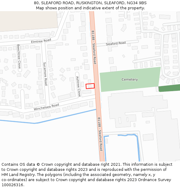 80, SLEAFORD ROAD, RUSKINGTON, SLEAFORD, NG34 9BS: Location map and indicative extent of plot