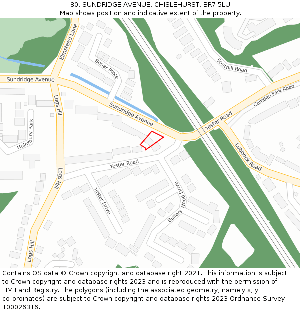 80, SUNDRIDGE AVENUE, CHISLEHURST, BR7 5LU: Location map and indicative extent of plot