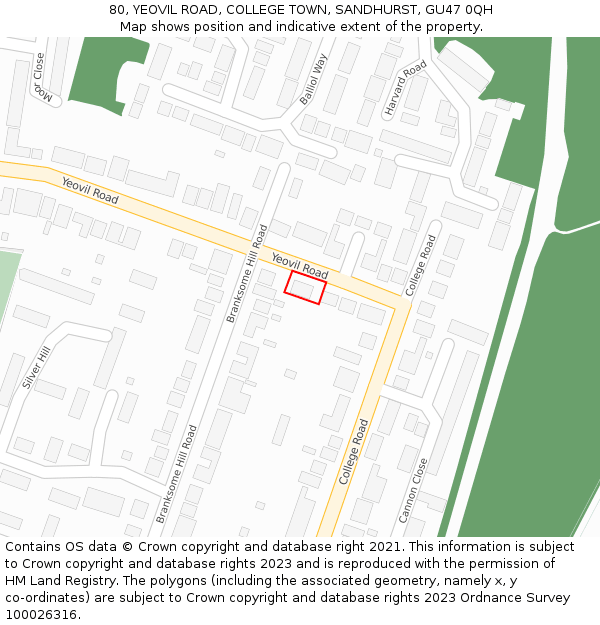 80, YEOVIL ROAD, COLLEGE TOWN, SANDHURST, GU47 0QH: Location map and indicative extent of plot