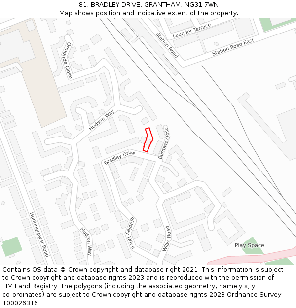 81, BRADLEY DRIVE, GRANTHAM, NG31 7WN: Location map and indicative extent of plot