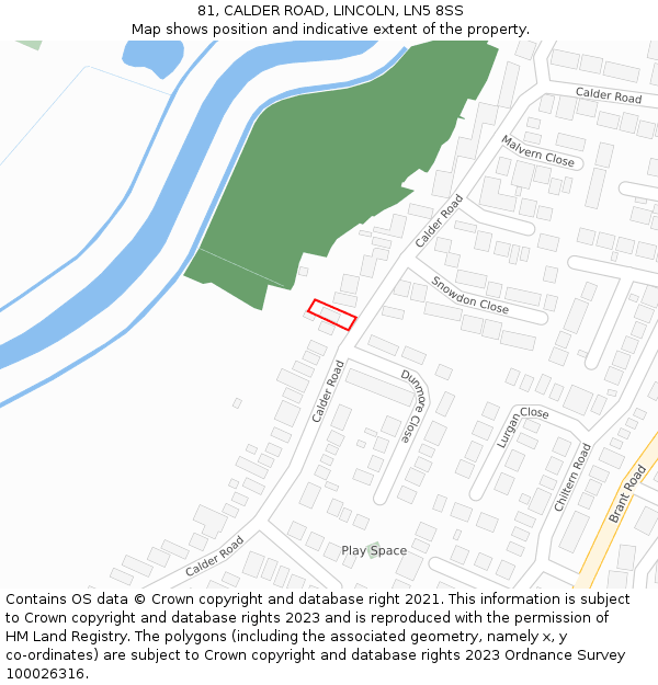 81, CALDER ROAD, LINCOLN, LN5 8SS: Location map and indicative extent of plot