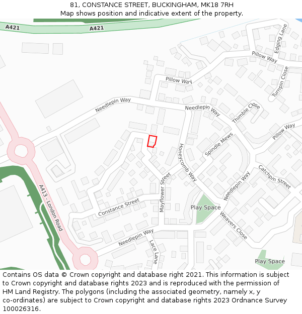 81, CONSTANCE STREET, BUCKINGHAM, MK18 7RH: Location map and indicative extent of plot