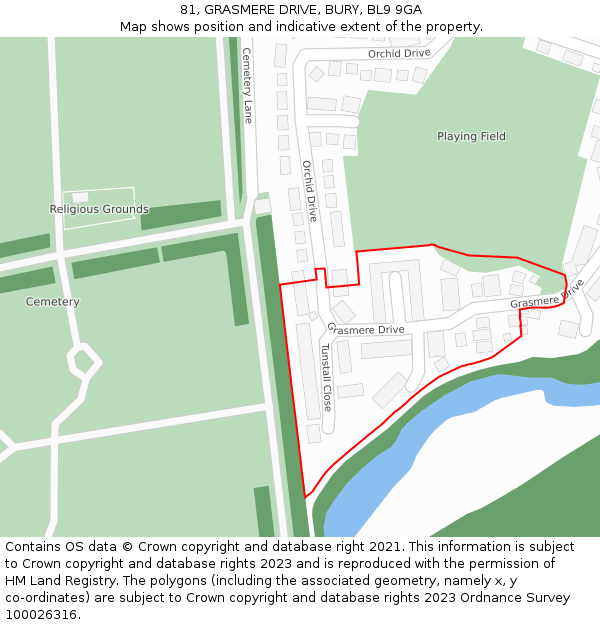 81, GRASMERE DRIVE, BURY, BL9 9GA: Location map and indicative extent of plot