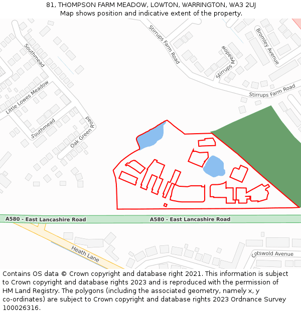 81, THOMPSON FARM MEADOW, LOWTON, WARRINGTON, WA3 2UJ: Location map and indicative extent of plot