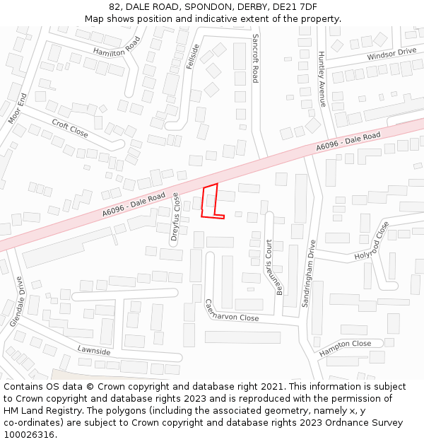 82, DALE ROAD, SPONDON, DERBY, DE21 7DF: Location map and indicative extent of plot