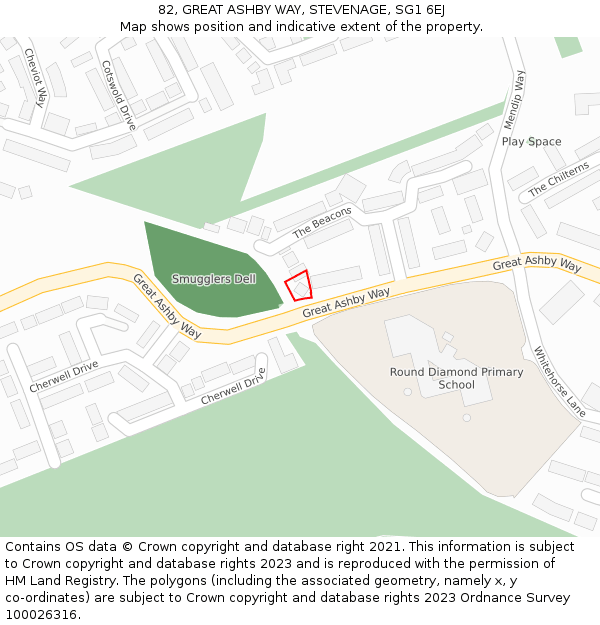 82, GREAT ASHBY WAY, STEVENAGE, SG1 6EJ: Location map and indicative extent of plot