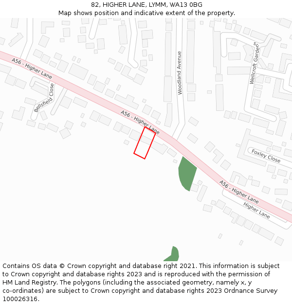 82, HIGHER LANE, LYMM, WA13 0BG: Location map and indicative extent of plot