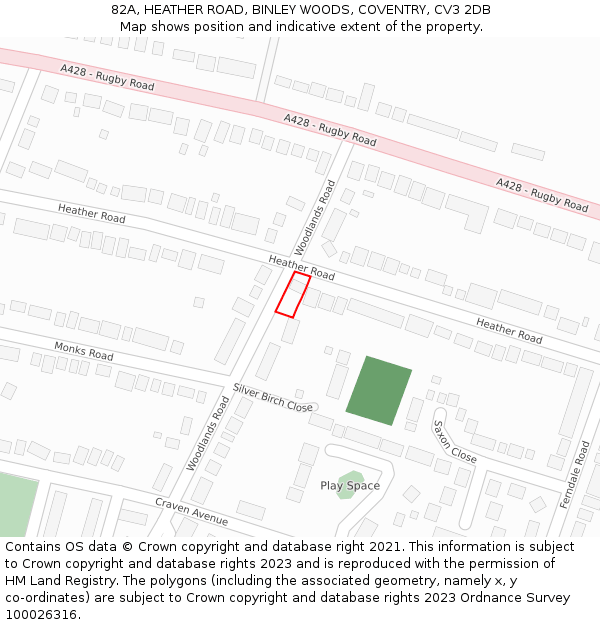 82A, HEATHER ROAD, BINLEY WOODS, COVENTRY, CV3 2DB: Location map and indicative extent of plot