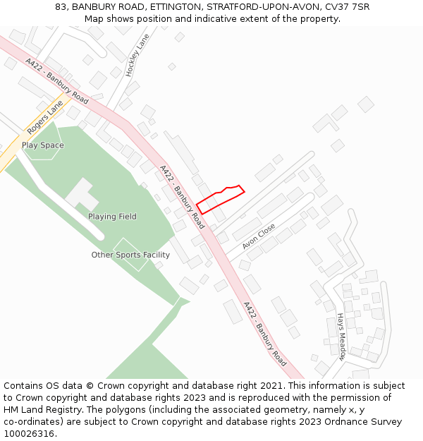 83, BANBURY ROAD, ETTINGTON, STRATFORD-UPON-AVON, CV37 7SR: Location map and indicative extent of plot