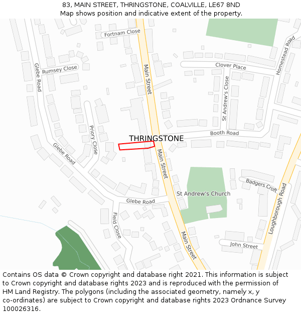 83, MAIN STREET, THRINGSTONE, COALVILLE, LE67 8ND: Location map and indicative extent of plot