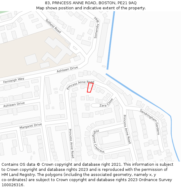 83, PRINCESS ANNE ROAD, BOSTON, PE21 9AQ: Location map and indicative extent of plot