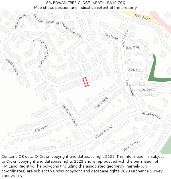 83, ROWAN TREE CLOSE, NEATH, SA10 7SQ: Location map and indicative extent of plot