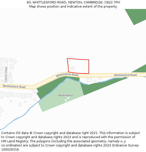 83, WHITTLESFORD ROAD, NEWTON, CAMBRIDGE, CB22 7PH: Location map and indicative extent of plot