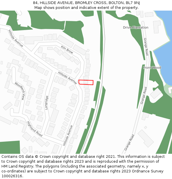 84, HILLSIDE AVENUE, BROMLEY CROSS, BOLTON, BL7 9NJ: Location map and indicative extent of plot