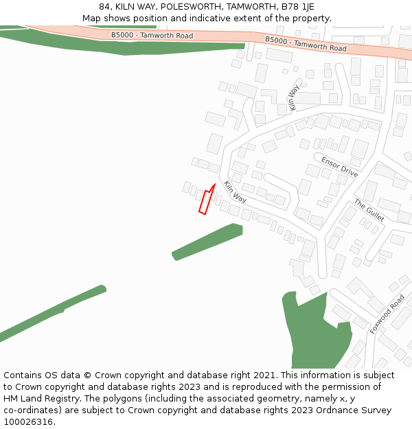 84, KILN WAY, POLESWORTH, TAMWORTH, B78 1JE: Location map and indicative extent of plot