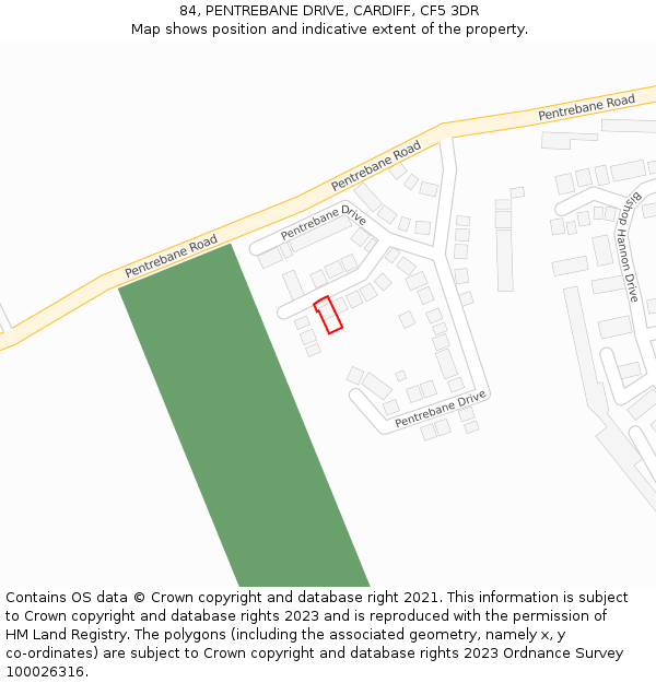 84, PENTREBANE DRIVE, CARDIFF, CF5 3DR: Location map and indicative extent of plot